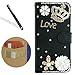 Produktbild Handytasche für Huawei P8 Lite 2017,Hülle für Huawei P8 Lite 2017,Leeook Elegant Luxus Noble Schwarz Blume Perle Love Krone Muster Entwurf 3D Bling Diamant Glitzer Rhinestone PU Leder Schutz Handyhülle Strass Klapp Flip Bookstyle Akku Wallet Case Folio PU-lederne Dünn Faux Kunstleder Diamant Bling Strass Protektiv Cover Tasche Glitter Kristall Crystal Matt Bunt Bumper mit Kartenfach Magnetverschlu und Ständer für Huawei P8 Lite 2017 + 1 x Schwarze Eingabestift-Black Flower Pearl Crown