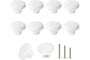 ShipeeKin 10x Bianco Pomello Cabinet Retrò Tondo Ceramica Cassetto Cucina Maniglia Tirare 32mm Con 3 Dimensioni di Viti