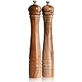 DeroTeno Salt and Pepper Mill Set, Pepper Grinder with Adjustable Stainless Steel Grinder, Salt Grinder with Ceramic Grinder, Acacia Wood, Height 30 cm