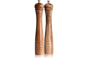DeroTeno Salt and Pepper Mill Set, Pepper Grinder with Adjustable Stainless Steel Grinder, Salt Grinder with Ceramic Grinder, Acacia Wood, Height 30 cm