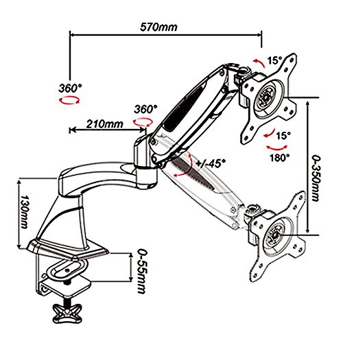 HFTEK® GM112XF Monitor Standfuß Halterung Halter Tischhalterung für TFT LED LCD Bildschirm Monitor 15 – 34 Zoll mit VESA 75 / 100 (GM112XF Schwarz) - 2