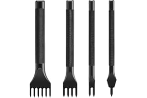 LDIRECT 4 Pieces Leather Hole Punch Tool Leather Chisel Lacing Stitching Kit 1/2/4/6 Prong Punching Sewing Tool for Leatherwork (6 mm)