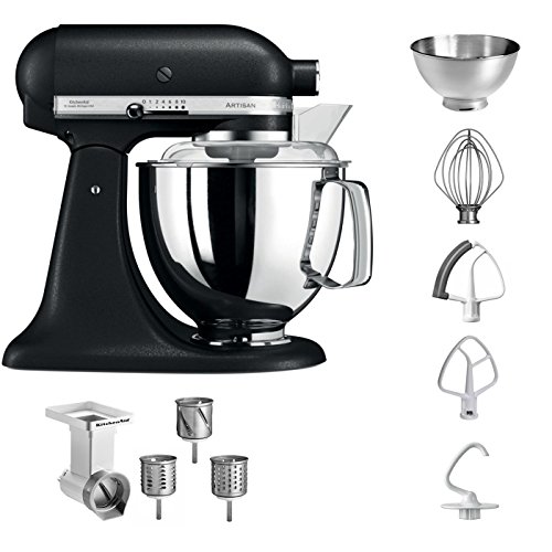 Preisvergleich Produktbild KitchenAid Küchenmaschine Artisan 4,8L Gusseisen Schwarz und Gemüseschneider MVSA