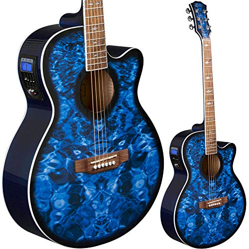 Lindo LDG-BS - Guitarra electroacústica (preamplificador, afinador digital, salida XLR/conector hembra y funda), diseño de tiburón, color azul