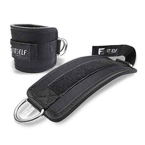 PREMIUM Fußschlaufen (gepolstert) von FitSelf Sports (2Stück) – für Fitness Training am Seilzug – für Männer und Frauen – 2 Jahre Gewährleistung - 2