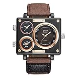 Yiwa Herren Business Sport Square Watch Multi Time Canvas Quarz Uhr, Coffee