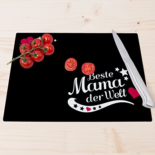 Wandkings Glasschneidebrett mit Schriftzug „Beste Mama der Welt“ - Glasschneideplatte, Schneidebrett aus Glas, Frühstücksbrettchen