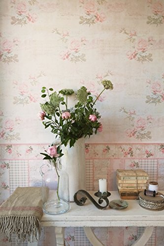 Livingwalls Papiertapete Djooz, Shabby Chic Tapete, weiß, beige, rosa, grün, 956661 - 4