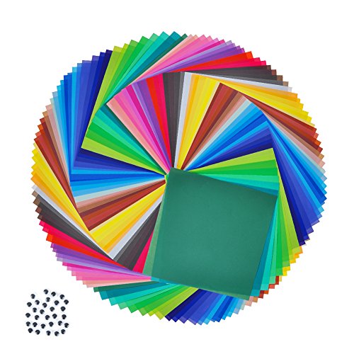Jingxu 200 Blatt Origami Papier Craft Paper 50 Verschiedene Farben Origamipapier Zweiseitig Faltpapier mit 100 Stück Augen für Kinder 15×15 - 8