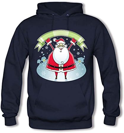 Men Sweatshirt Hoodie Warm Santa Claus Red Hat Long Sleeved Top Pullover Jumper L