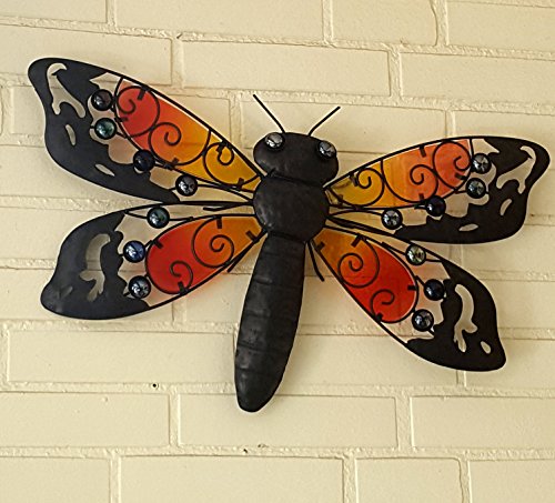 Wanddeko Wandschmuck Deko Libelle Wanddekoration Libelle aus Metall mit Glassteinen