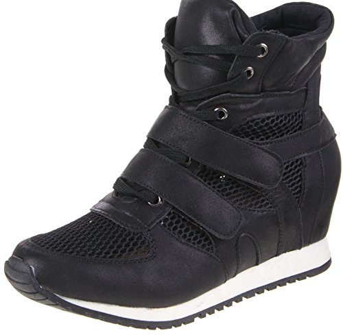 Preisvergleich Produktbild Damen Keilabsatz Sneaker Freizeitschuh Schnuerschuhe Schuhe Turnschuhe Damenturnschuhe Halbschuhe, Farbe Schwarz, Gr. 39