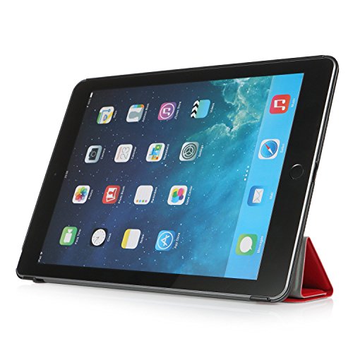 iHarbort® iPad Air 2 Hülle – Premium PU Leder Tasche Hülle Etui Schutzhülle Ständer Smart Cover für iPad Air 2, mit Schlaf / Wach-up-Funktion (iPad Air 2, Rot) - 2