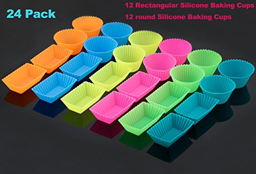 [Neue Version] Ipow 24-Pack Silikon muffinform Muffin Cupcake Backförmchen Muffinförmchen 6 Farben für Muffins, Brownies, Cupcakes, Kuchen, Pudding … - 2