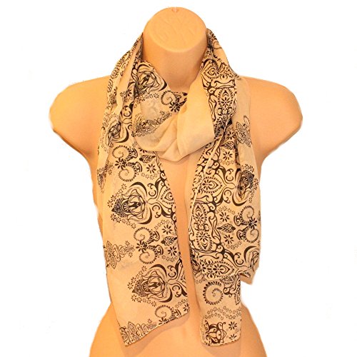 Preisvergleich Produktbild Damen Voile Schal Beige Schwarz Gemustert Rand