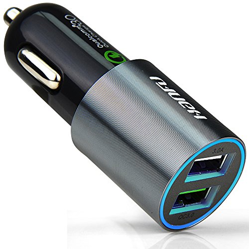 Preisvergleich Produktbild HANFU Quick Charge 3.0 Car Charger Dual USB Fast Port Adapter 6.5a 34w Universal Metal Blue Ring LED for Type C Nexus 6 iphone 7 6 6s Plus Android Apple Mobile Device Samsung Note S6 S7 Edge ipad Rapid Charge QC3.0 Splitter