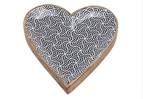 Gwurm Plate Heart Of Mango Woodenamel Black White Retro Decor Brown 26 X 3 X 21 Cm Solid - 