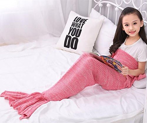 Handmade Mermaid Blanket, Warm Sofa Quilt ,All Seasons Knitted Blanket for kids by JFQ 55*27.5inch pink)