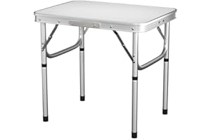 EFAN 2FT Folding Camping Table Multi-Purpose Portable Picnic Table for Indoor Outdoor Party Buffet BBQ, Adjustable Height, white, (60x45x26/56cm)