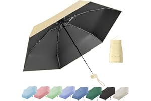 Thryviel Mini Paraguas Plegable, Paraguas Pequeño, Protección Solar UPF 50+ y UV, Sombrilla de Mano Ultra Ligera y Antiviento para Sol y Lluvia, Paraguas de Viaje Compacto