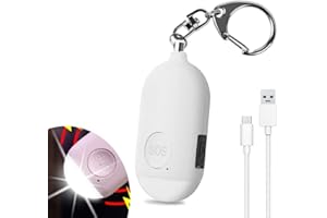 Shackcom Taschenalarm 130dB Persönlicher Alarm USB Wiederaufladbar Taschenalarm mit LED-Beleuchtung Funktion Wasserdicht Selbstverteidigung Sirene für Frauen,Kinder,Senioren-Weiß