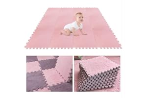 TSLBW 12Pcs Foam Play Mat 30x30x1cm Puzzle Play Mats Floor for Kids Soft Plush Interlocking Foam Mat Set with Edges for Floor Protection Yoga Fitness Workout Mats kids Play Mats (pink)