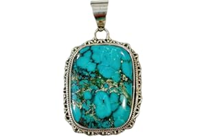 TIBETAN SILVER Naturel Tibétaine Turquoise Pierre Précieuse Unique Tribal Gitane Amulette Pendentif Pour Les Femme Amende Fait Main 925 Sterling Argent ethnique Mode Pendentif Bijoux