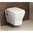 Soyo Ceramic Wall Mounted European Water Closet P Trap/One Piece Western Toilet Commode with Soft Close Seat Outlet is from Wall (53 x 34 x 35 cm, White) (Smith)