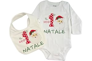 Generico Body Natalizio Neonato con Bavaglino Abbinato, Body il Mio Primo Natale, Maniche Lunghe, Tutina 3-6-9-12-18 Mesi, Cotone, il Mondo di Noah
