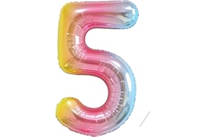 PARTYHAUSY Geburtstag zahlen luftballon 5 jahre | Regenbogen Farbverlauf-Riesen Folienballon 5 XXL Folienballon in 40" - 101cm Geburtstagsdeko - Ballon Zahl Deko zum Geburtstag - fliegt mit Helium
