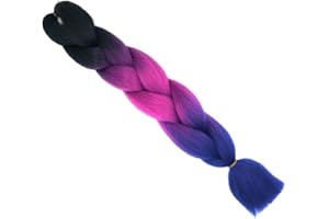 CYBELLEZA 24" Extensions Pour Tresse Jumbo Braid Extension Cheveux au Crochet Tressage synthétique Africaine Lot de 1 (Noir&Fuchsia&Bleu violet)