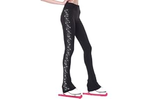 LIUHUO Pantalon de Patinage Artistique pour Filles Qualité Cristal Chaud Entraînement Polaire Stretch Leggings de Patinage