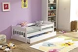Belastung: 100kg Kinderbett Massivholz 140x70 160x80 mit Schublade Matratze weiß Kiefer (80 x 160 cm, Weiß)