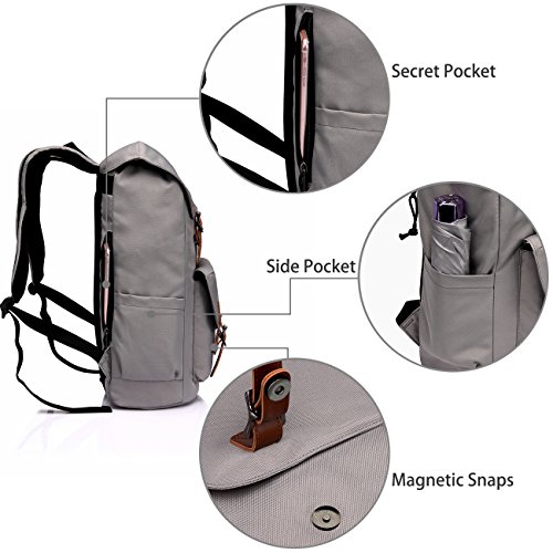 VASCHY Schulrucksack M  dchen Rucksack Vintage L  ssiger Rucksack Camping Rucksack Uni Rucksack 15 6 Zoll Laptop -Grau
