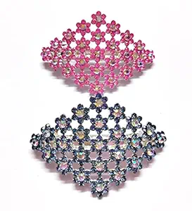 TRENDSETTER Brass Stone Studded Hair Barrette Alligator Buckle/Half Hair Clip / Back pin for Women & Girls (Pack of 2) Random color