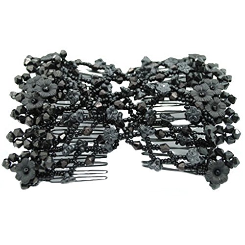 Contever® Magic Bow Flower Hair Stretchy Comb Double Clips Hairpins For Women/Ladies ( Black )