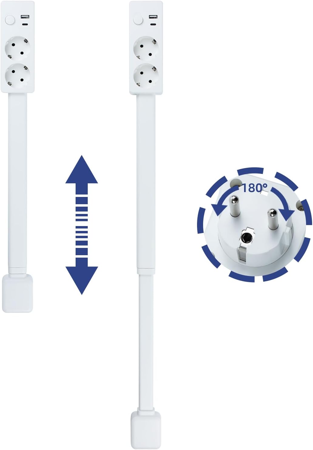 RPixc Enchufe giratorio extensible con 2 tomas de corriente AC, puerto USB-C y puerto USB-A, adecuado para sofás, mesitas de noche y respaldos de sofás