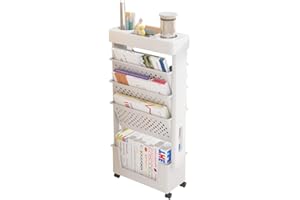 NUODWELL Libreria mobile con ruota, grande capacità, portariviste, carrello rimovibile, organizer per bambini, multiuso, per casa e scuola (bianco)