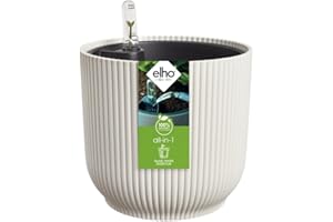 Elho All-in-1 Vibes Round 18 + Swi 17 - Vaso per Piante da Interno - 100% plastica riciclata - Ø 18 cm - Bianco/Bianco Lino