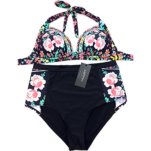 HIPPIH Mujeres Cintura Alta Vintage Floral Impresi¨®n Push Up Bikini