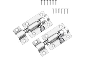 Lpraer 2 Inch Door Lock Bolt, 2 Pack Slide Latch Lock with Screws, Stainless Steel Barrel Bolt Lock Gate Lock for Bathroom Toilet Shed Door Garage Cabinet Fence, Silver