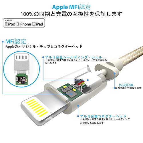 Lightning Kabel Toways iPhone Ladekabel [Apple MFi zertifiziert] Nylon USB Datenkabel für iPhone 7 / 7 Plus / 5 / iPhone 6 / iPhone SE / 6 / 6 Plus / 6s / 6s Plus / 5 / 5c / 5s, iPad Pro Air Air 2 mini2 mini3 4th Gen, iPod Nano 7th Gen, DJI Mavic Pro Drone – 2m Golden - 3