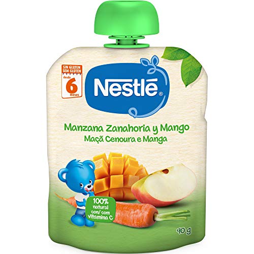 Nestlé Bolsita de puré de frutas, variedad Manzana Zanahoria y Mango, para bebés a partir de 6 meses - Bolsita 90 gr