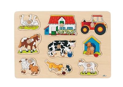 Goki - 2041556 - Puzzle En Bois À Encastrement - Ferme I - 9 Pièces