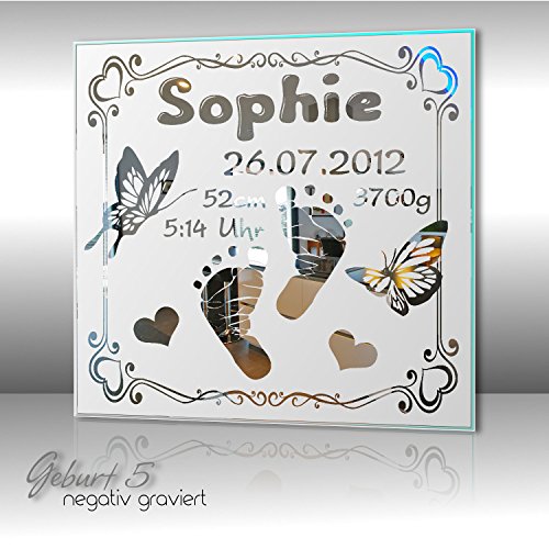 Motivspiegel Geburt 5 Spiegel mit Gravur Geschenk zur Geburt Wandbild Dekoration (30x30cm) - 5