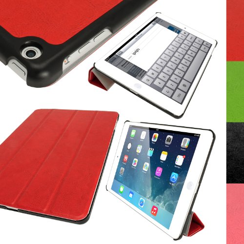 igadgitz Rot PU Ledertasche Hülle Smart Cover für Apple iPad Air 2013 Mit Multi-Winkel Betrachtungs-stand + Auto Sleep/Wake + Displayschutzfolie