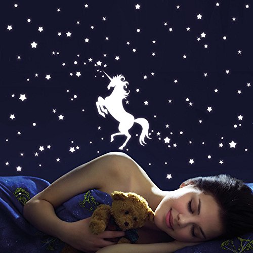 Wandtattoo Loft Leuchtaufkleber „Einhorn mit 140 Leuchtsternen 80 Leuchtpunkte“ – Leuchtsticker Leuchtsterne leuchten im Dunklen für einen tollen Sternenhimmel in Kinderzimmer oder Schlafzimmer - 2