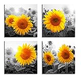 bild sonnenblumen in blauer vase  Visario Leinwandbilder 6614 Bild auf Leinwand Sonnenblume 4 x 30 x 30 cm, 4 Teile