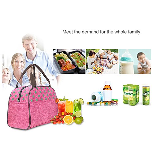 Vakoo Lunch Bag Lunchbox Tasche Cool Kühltasche Picknicktasche Isoliert Thermotasche für Camping, Picknick (Rosa) - 7