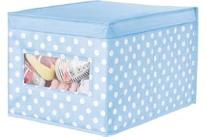 mDesign Organizer Armadio con Coperchio e Finestra – Contenitore portaoggetti in Fibra Sintetica con Design a Pois – Scatola per armadi impilabile per cameretta Bimbi – Azzurro/Bianco